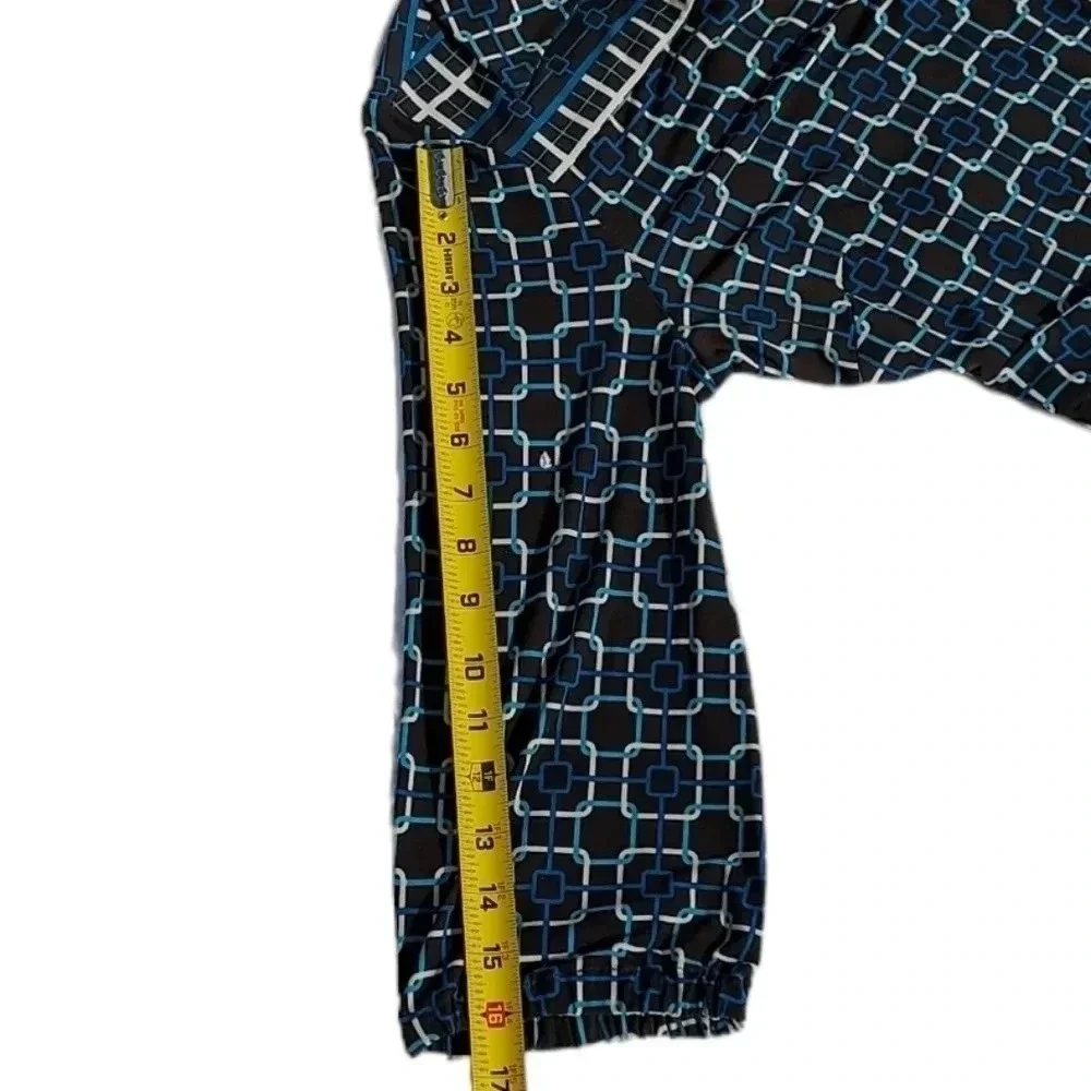 Talbots Petites Geometric Belted Dress Size 4 Blue/ Brown/ White/Turqouise - Picture 7 of 12